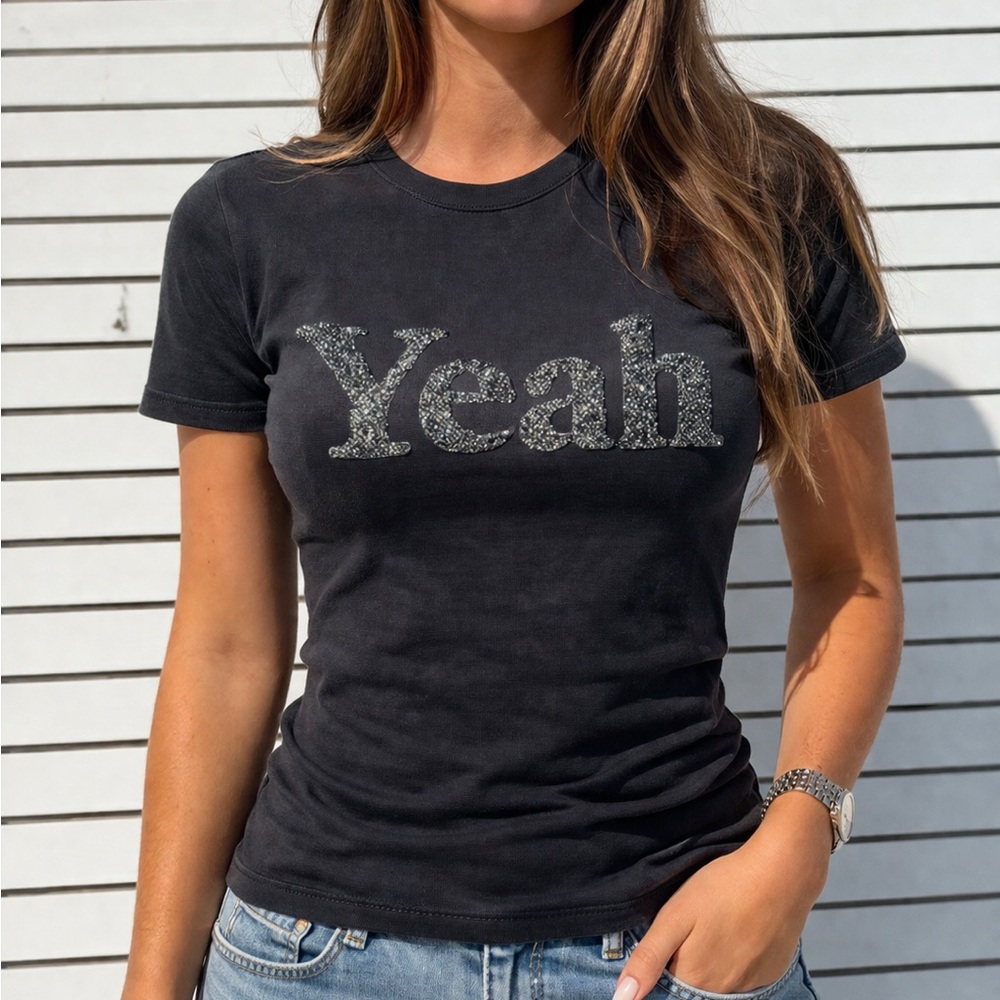 Yeah Sparkle Graphic Short-Sleeve Tee - Black